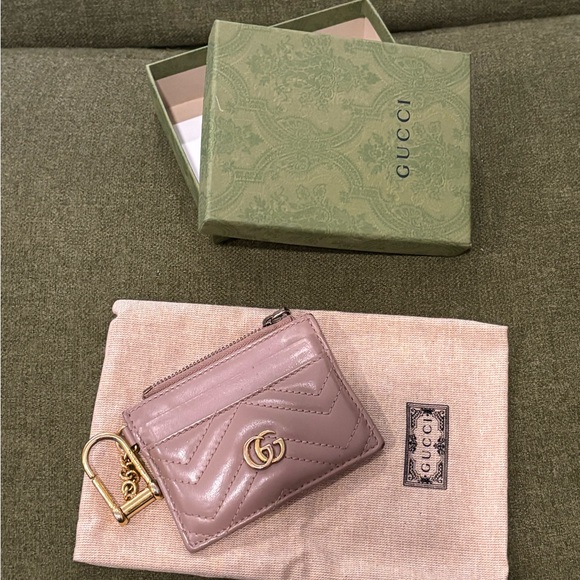 Gucci GG Marmont Keychain Wallet Dusty Pink Leather - Picture 6 of 12